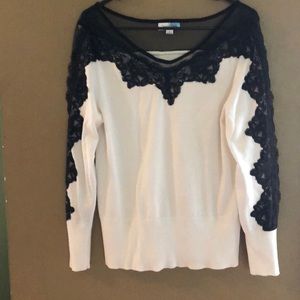Adorable White and Black Lacy Sweater